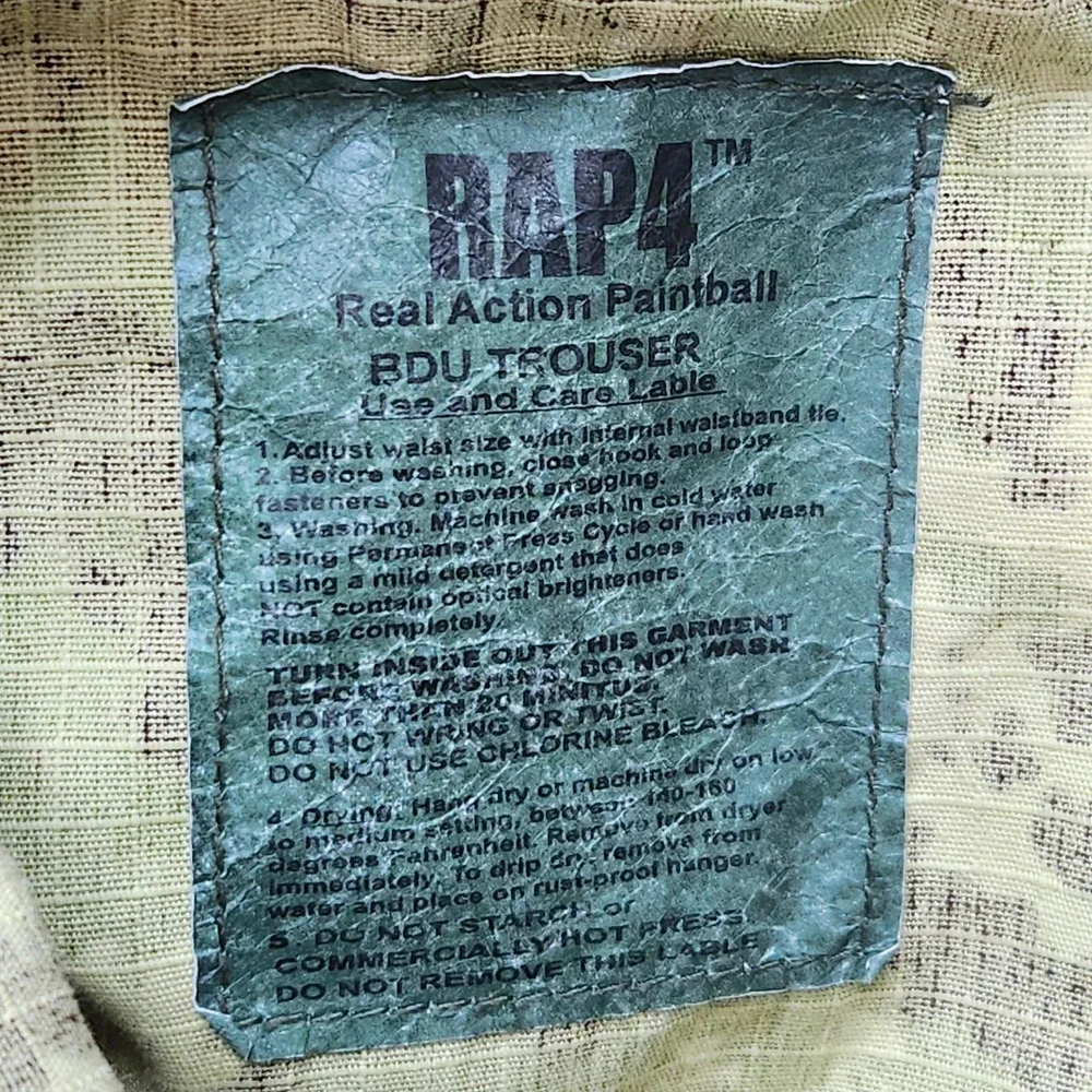RAP4 Real Action Paintball BDU Trouser Camo Cargo Pants XL Regular Ripstop